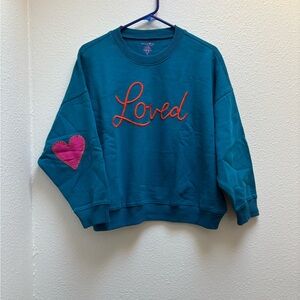 Natural Life Blue Crew Neck Embroidered Sweatshirt Size Medium